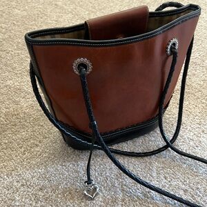Brighton Vintage Red & Black Leather Bucket Bag
